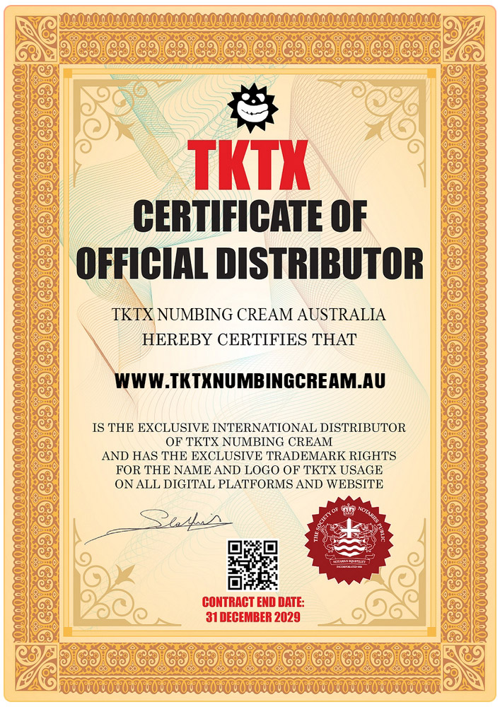 TKTX Australia Numbing Cream Certificate